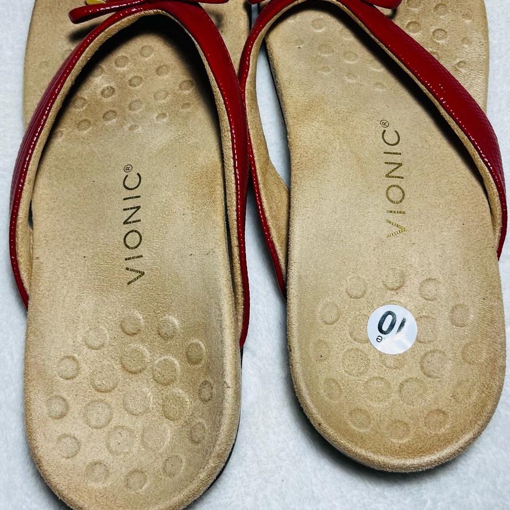 Vionic Red and‎ Tan Sandals with Ribbon Straps - Picture 4 of 5